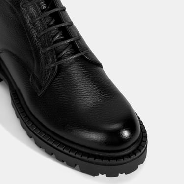  Erkek Siyah Bağcıklı Kalın Tabanlı Deri Postal Bot