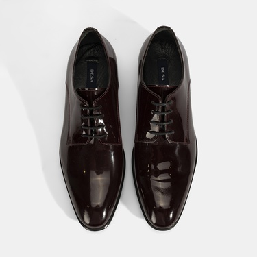  Erkek Bordo Bağcıklı Rugan Deri Klasik Ayakkabı