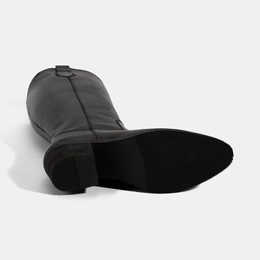  Kadın Siyah Kalın Topuklu Deri Çizme