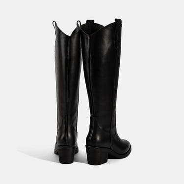  Kadın Siyah Kalın Topuklu Deri Çizme