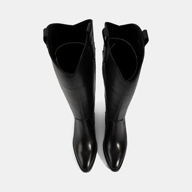  Kadın Siyah Kalın Topuklu Deri Çizme