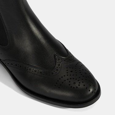  Kadın Turuncu Astar Detaylı Siyah Chelsea Deri Bot