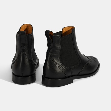  Kadın Turuncu Astar Detaylı Siyah Chelsea Deri Bot