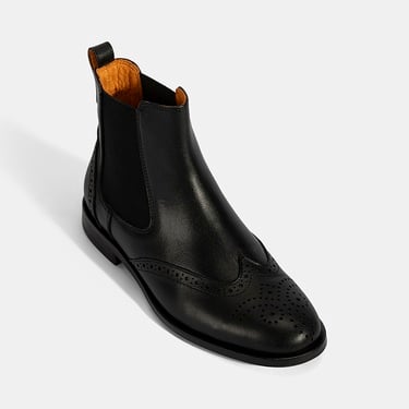  Kadın Turuncu Astar Detaylı Siyah Chelsea Deri Bot