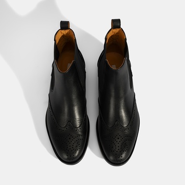  Kadın Turuncu Astar Detaylı Siyah Chelsea Deri Bot