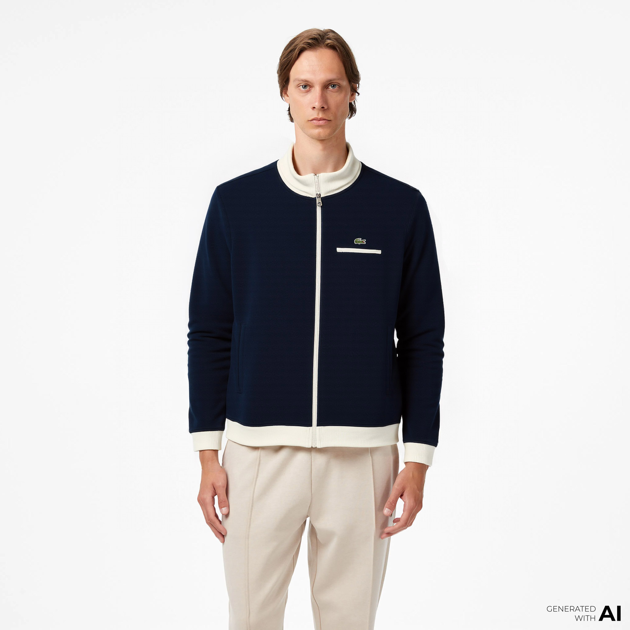  Lacoste Erkek Regular Fit Fermuarlı Renk Bloklu Lacivert Sweatshirt