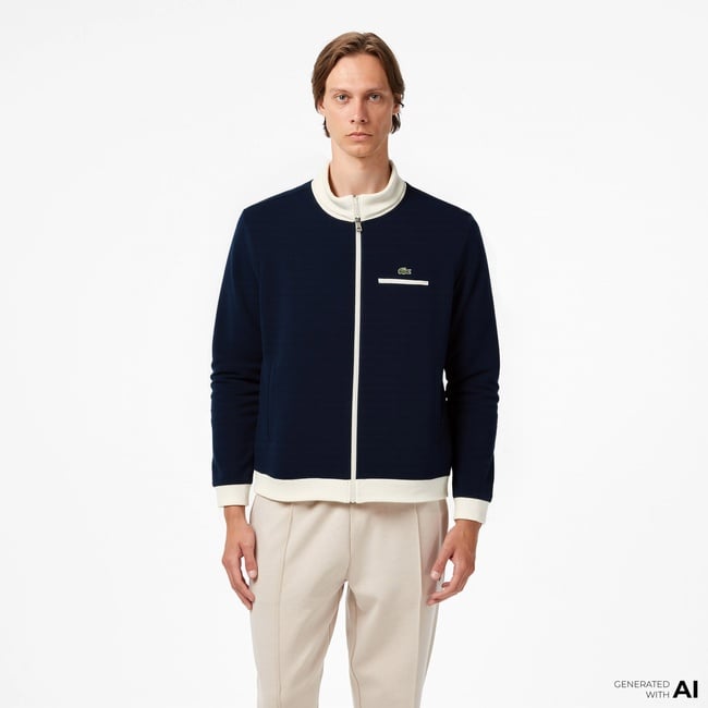  Lacoste Erkek Regular Fit Fermuarlı Renk Bloklu Lacivert Sweatshirt