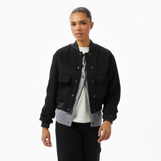  Guess Lorenza Yün Karışımlı Bomber Kadın Siyah Ceket