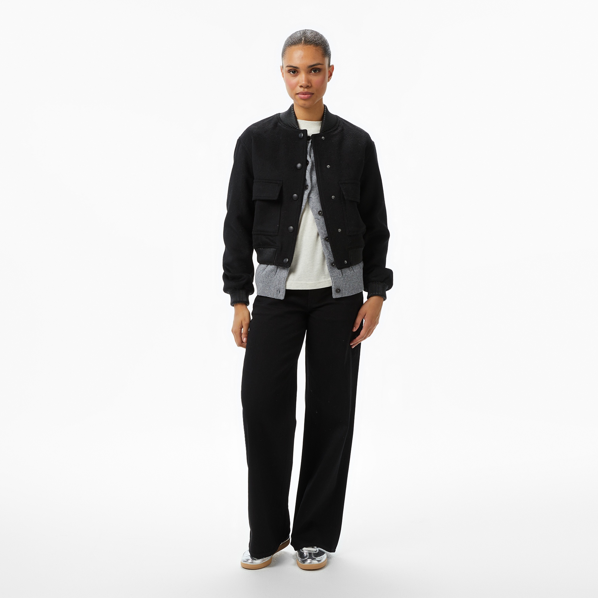 Guess Lorenza Yün Karışımlı Bomber Kadın Siyah Ceket