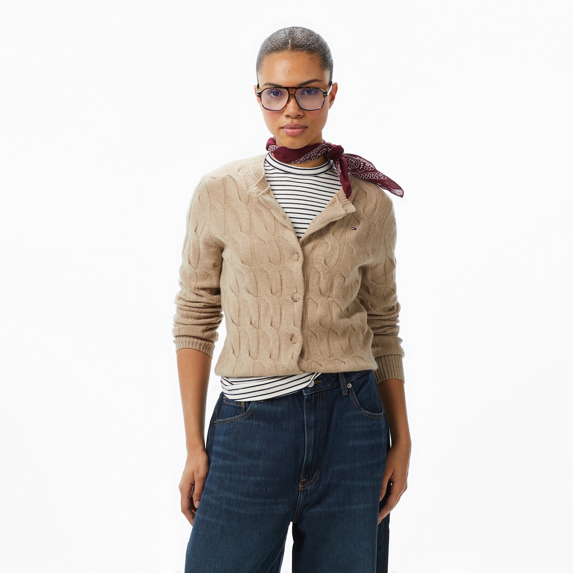 Tommy Hilfiger Soft Wool Cable Cardigan Kadın Bej Hırka