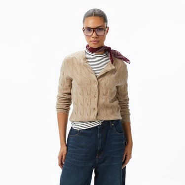  Tommy Hilfiger Soft Wool Cable Cardigan Kadın Bej Hırka