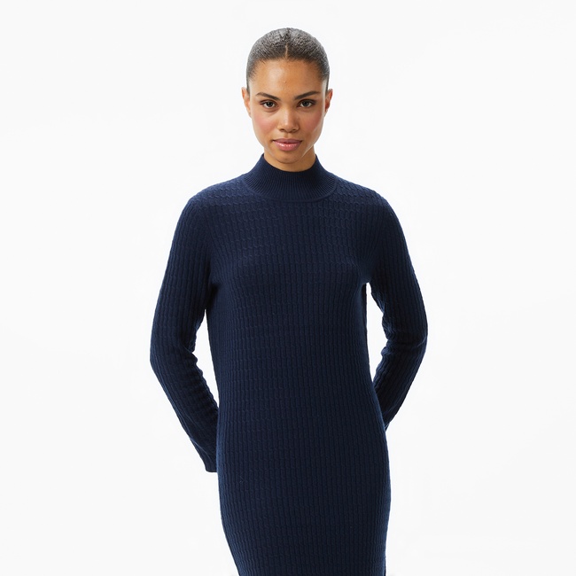  Tommy Hilfiger Wool Cash Cable Kadın Mavi Elbise