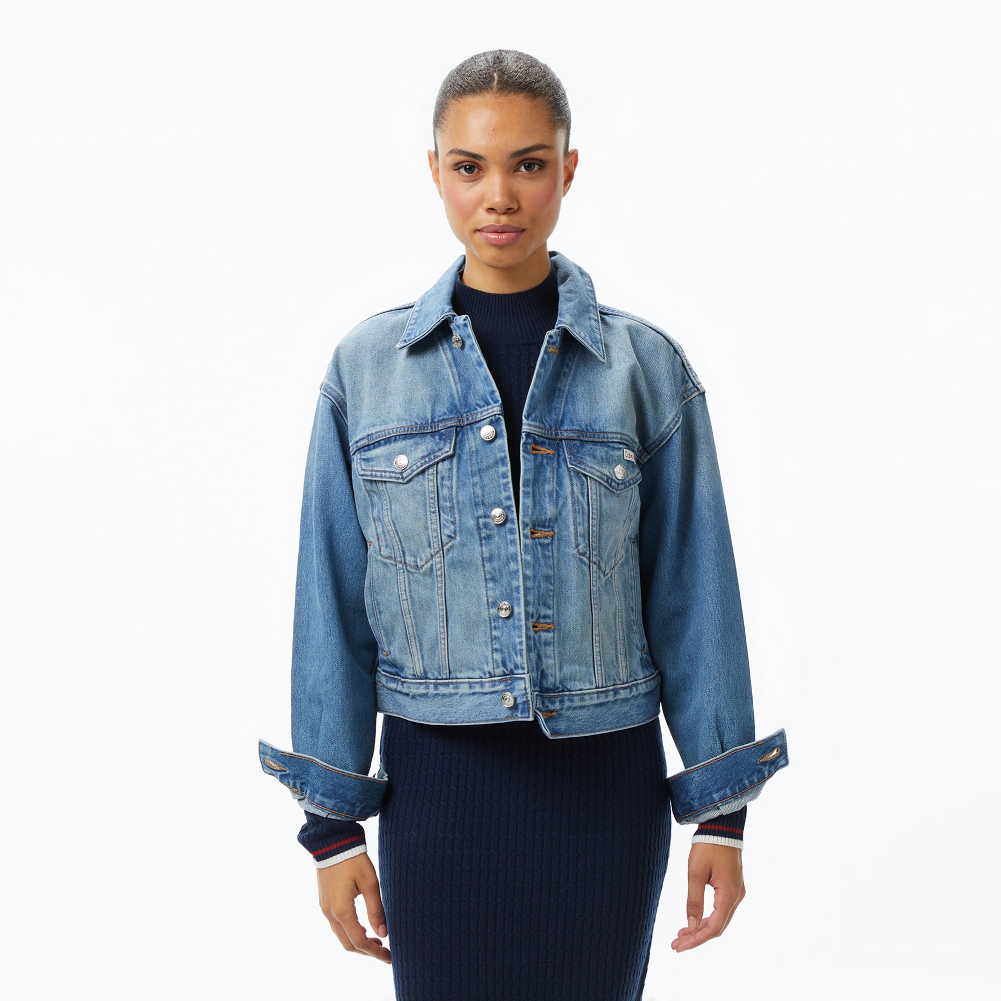  Calvin Klein 90S Trucker Gold Dust Kadın Mavi Ceket