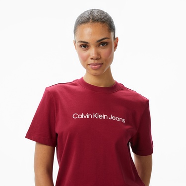  Calvin Klein Logo Classic   Kadın Kırmızı T-Shirt