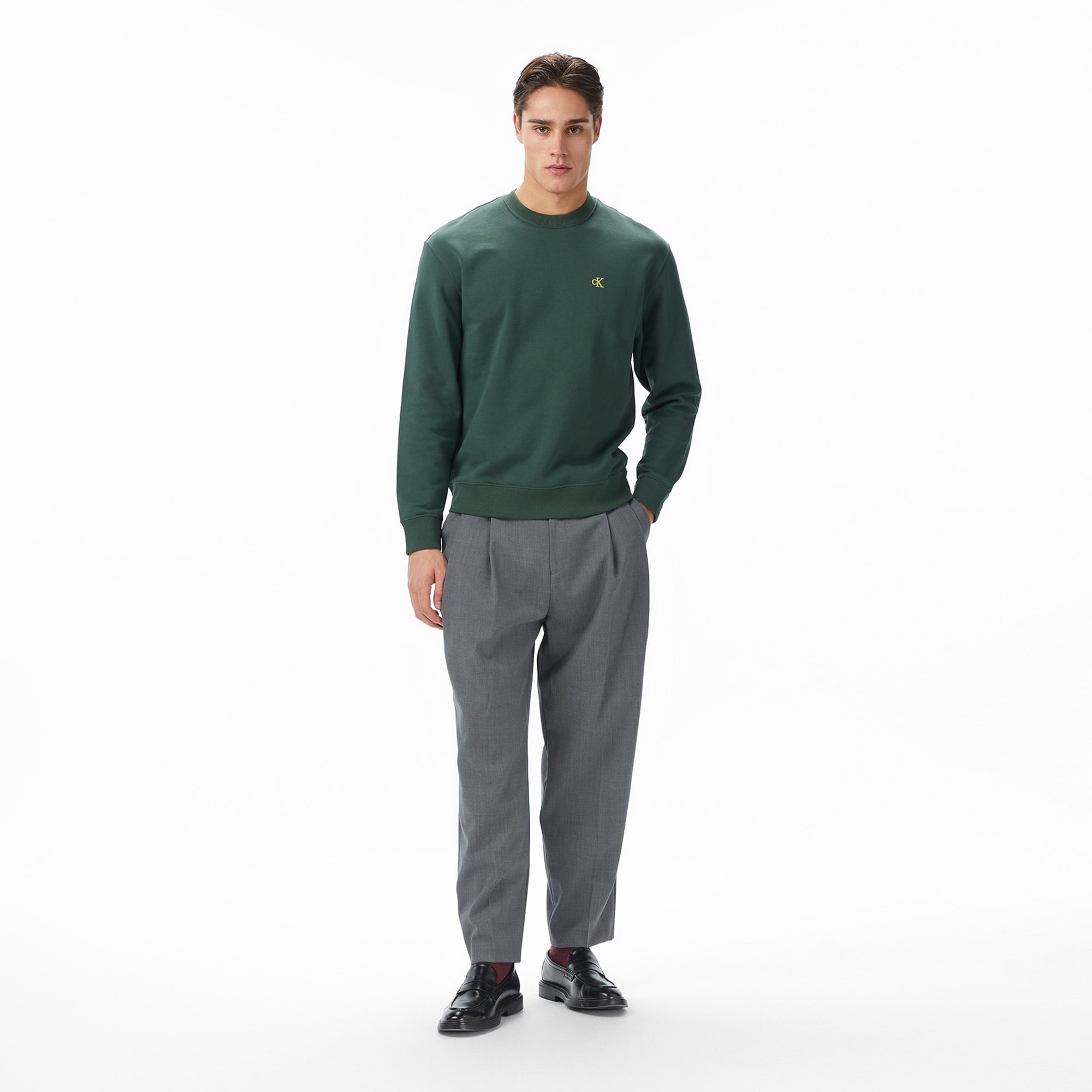 Calvin Klein Terry Monogram Erkek Yeşil Sweatshirt