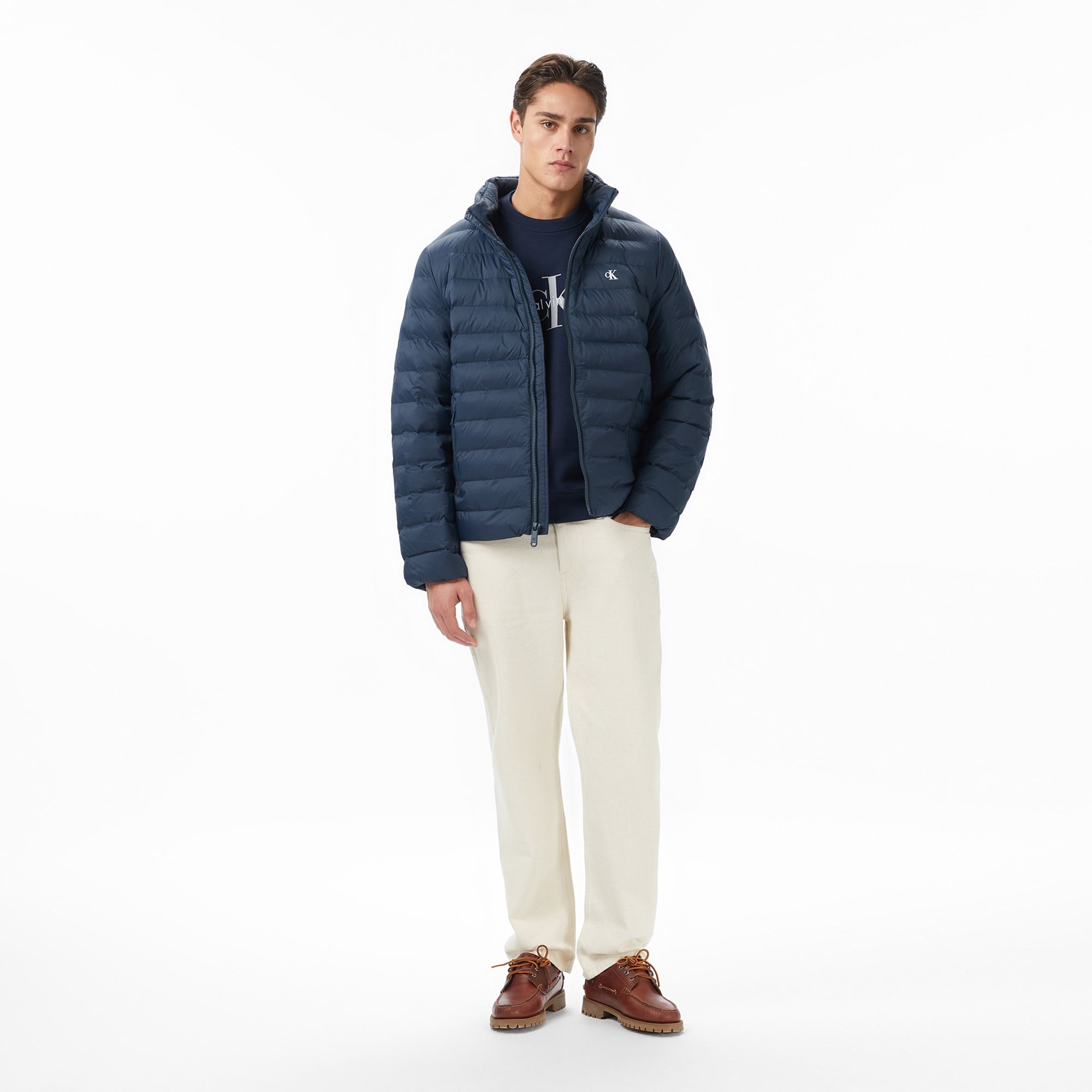 Calvin Klein Nylon Hooded Puffer Erkek Mavi Ceket