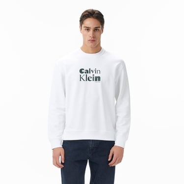  Calvin Klein Terry Bold Graph Erkek Beyaz Sweatshirt
