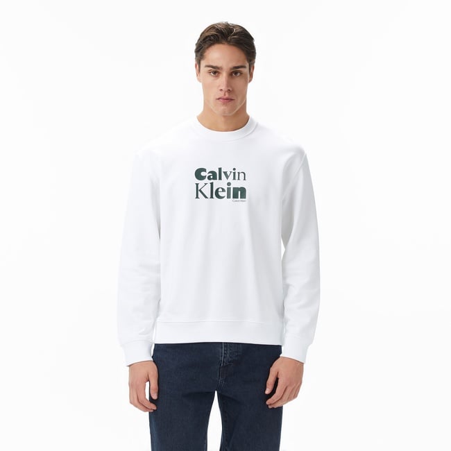  Calvin Klein Terry Bold Graph Erkek Beyaz Sweatshirt