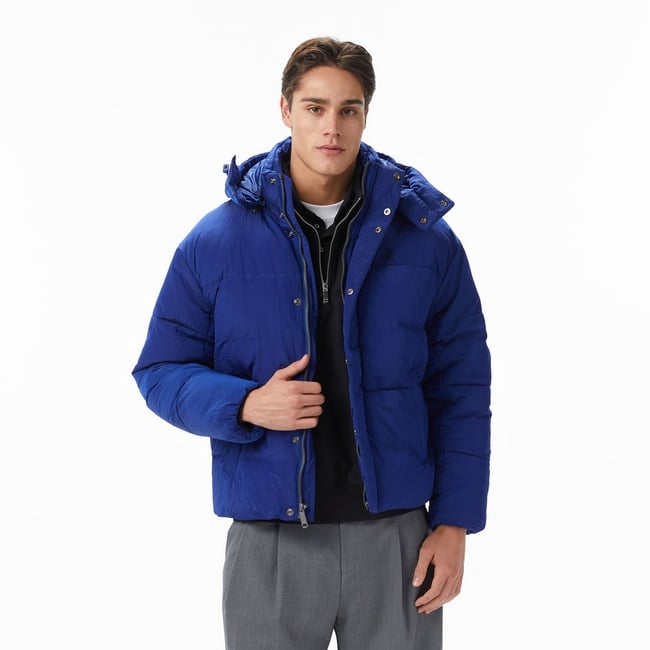  Calvin Klein Ripstop Quilted Logo Hooded Erkek Mavi Ceket