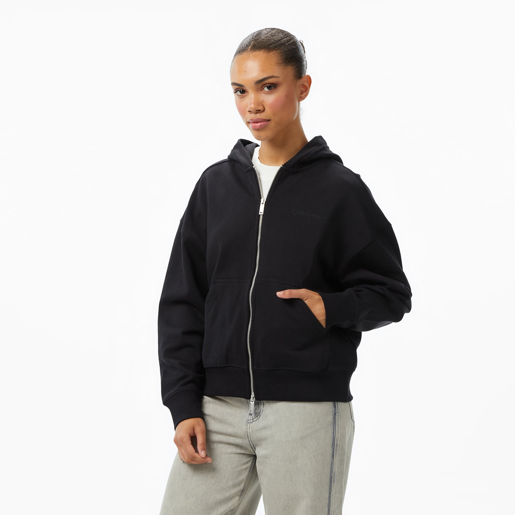  Calvin Klein Logo French Terry Kadın Siyah Sweatshirt