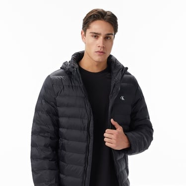  Calvin Klein Nylon Hooded Puffer Erkek Siyah Ceket
