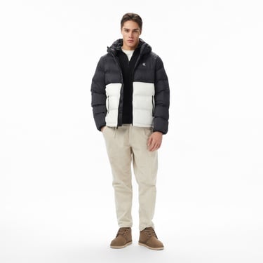  Calvin Klein Nylon Color Bock Puffer Erkek Beyaz Ceket