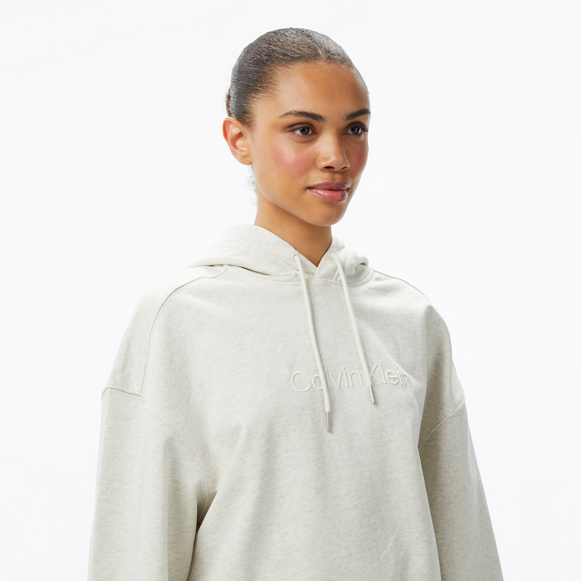 Calvin Klein Logo French Terry Kadın Gri Sweatshirt