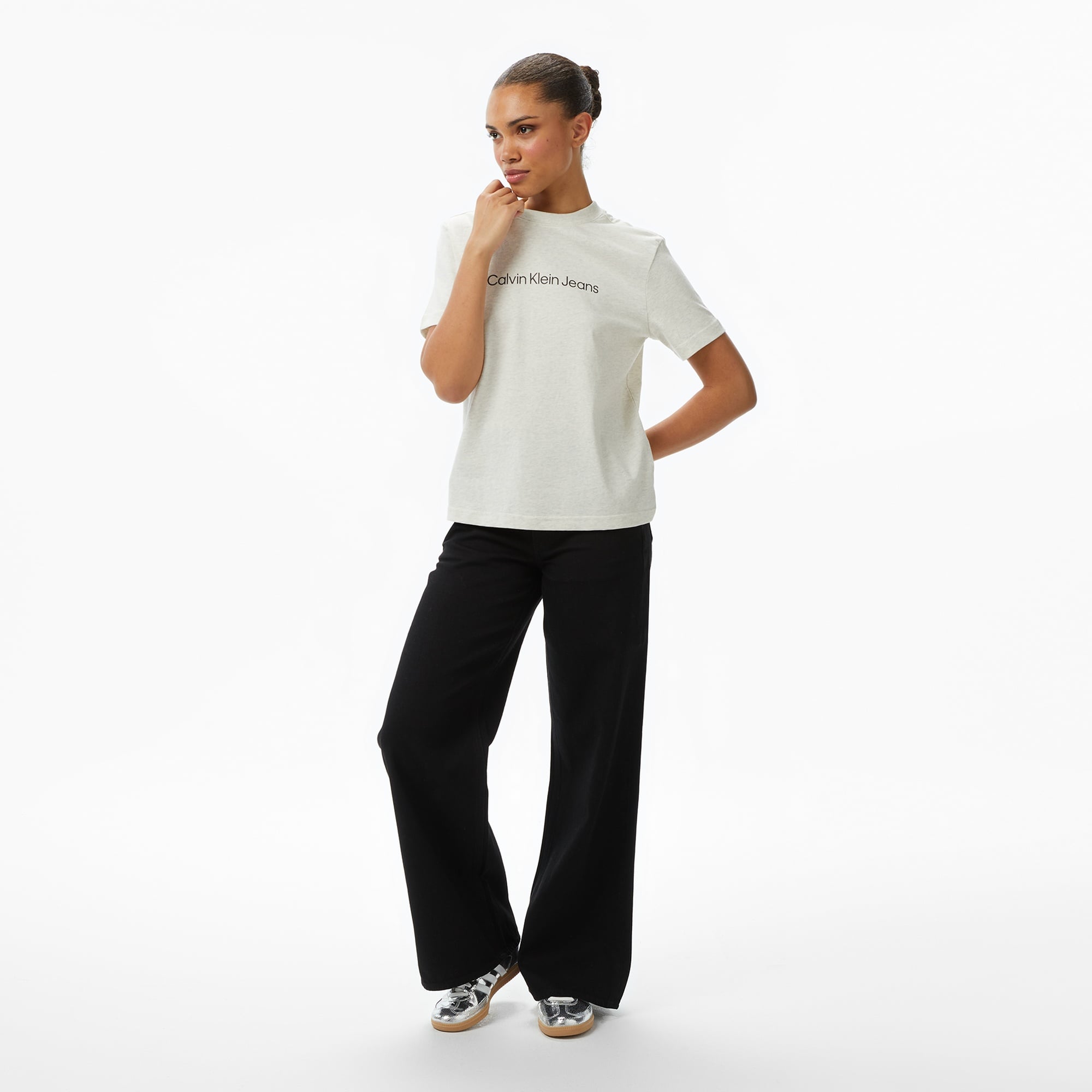 Calvin Klein Logo Classic Kadın Gri T-Shirt