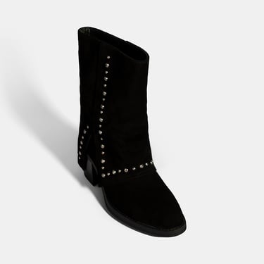  Kadın Siyah Zımba Detaylı Kalın Topuklu Süet Bot