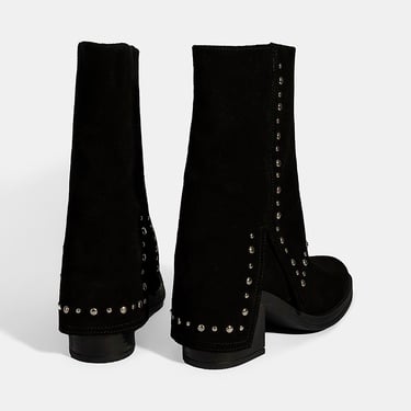  Kadın Siyah Zımba Detaylı Kalın Topuklu Süet Bot