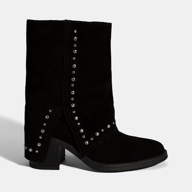  Kadın Siyah Zımba Detaylı Kalın Topuklu Süet Bot