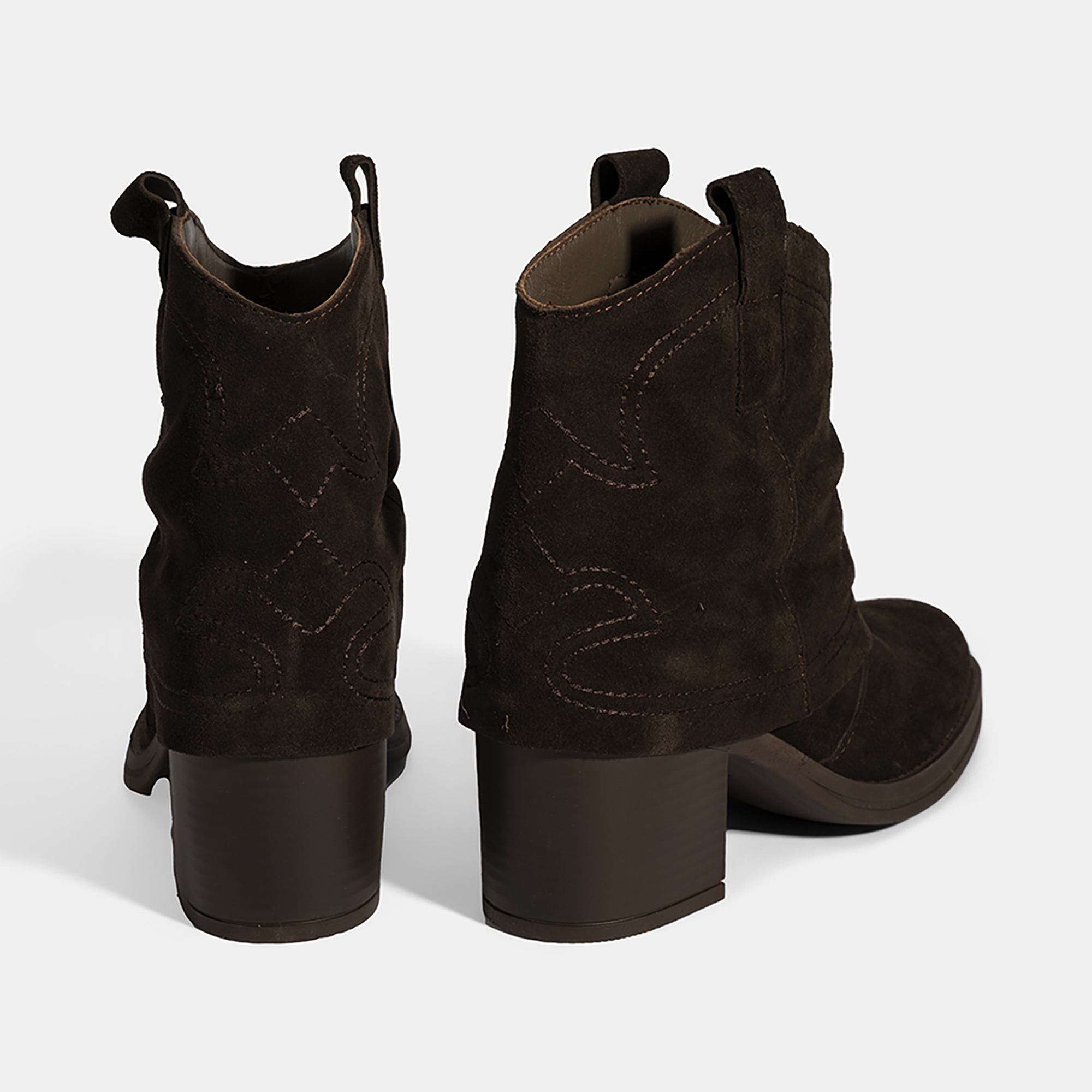 Kadın Kahve İşleme Detaylı Kalın Topuklu Bot