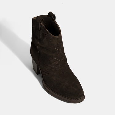  Kadın Kahve İşleme Detaylı Kalın Topuklu Bot