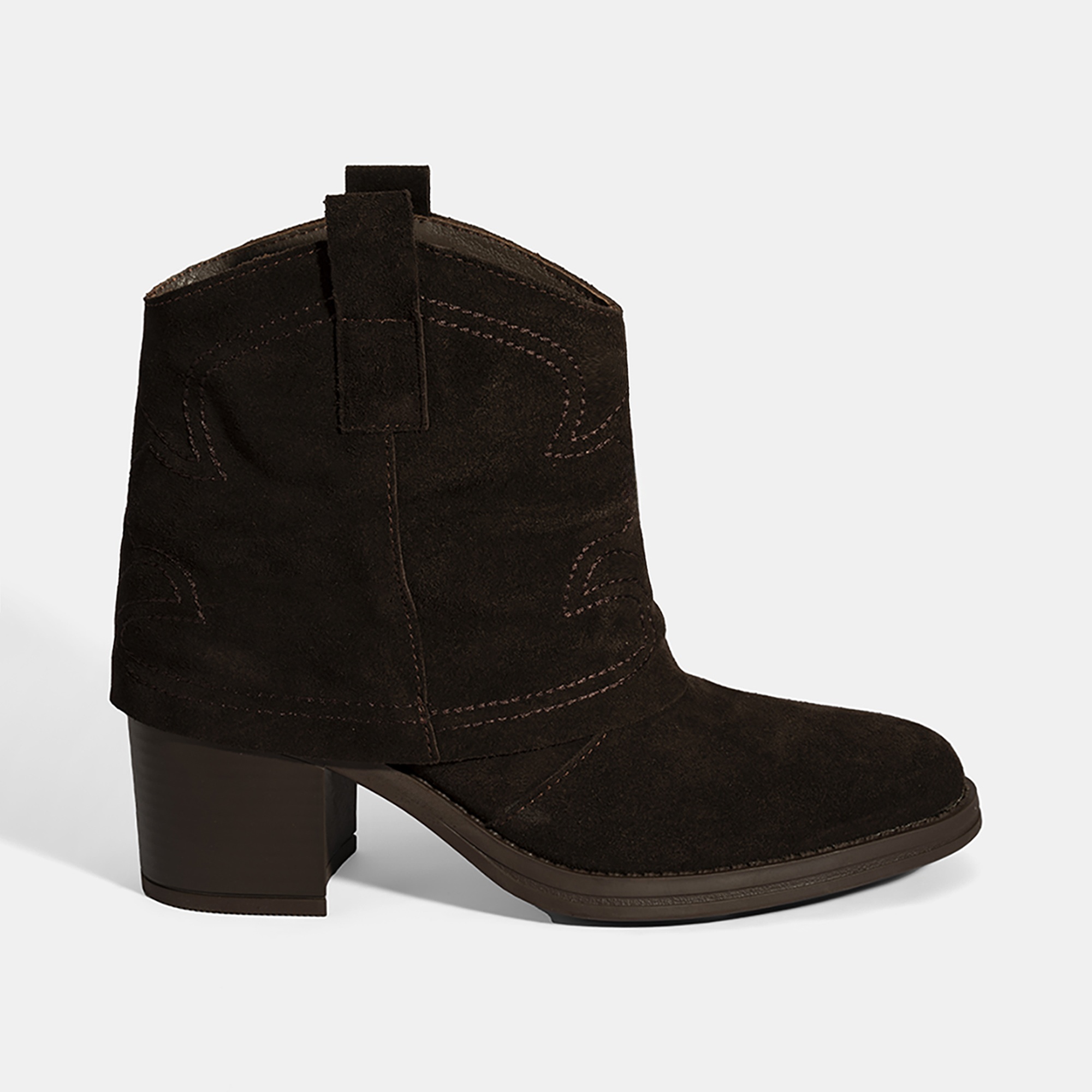 Kadın Kahve İşleme Detaylı Kalın Topuklu Bot