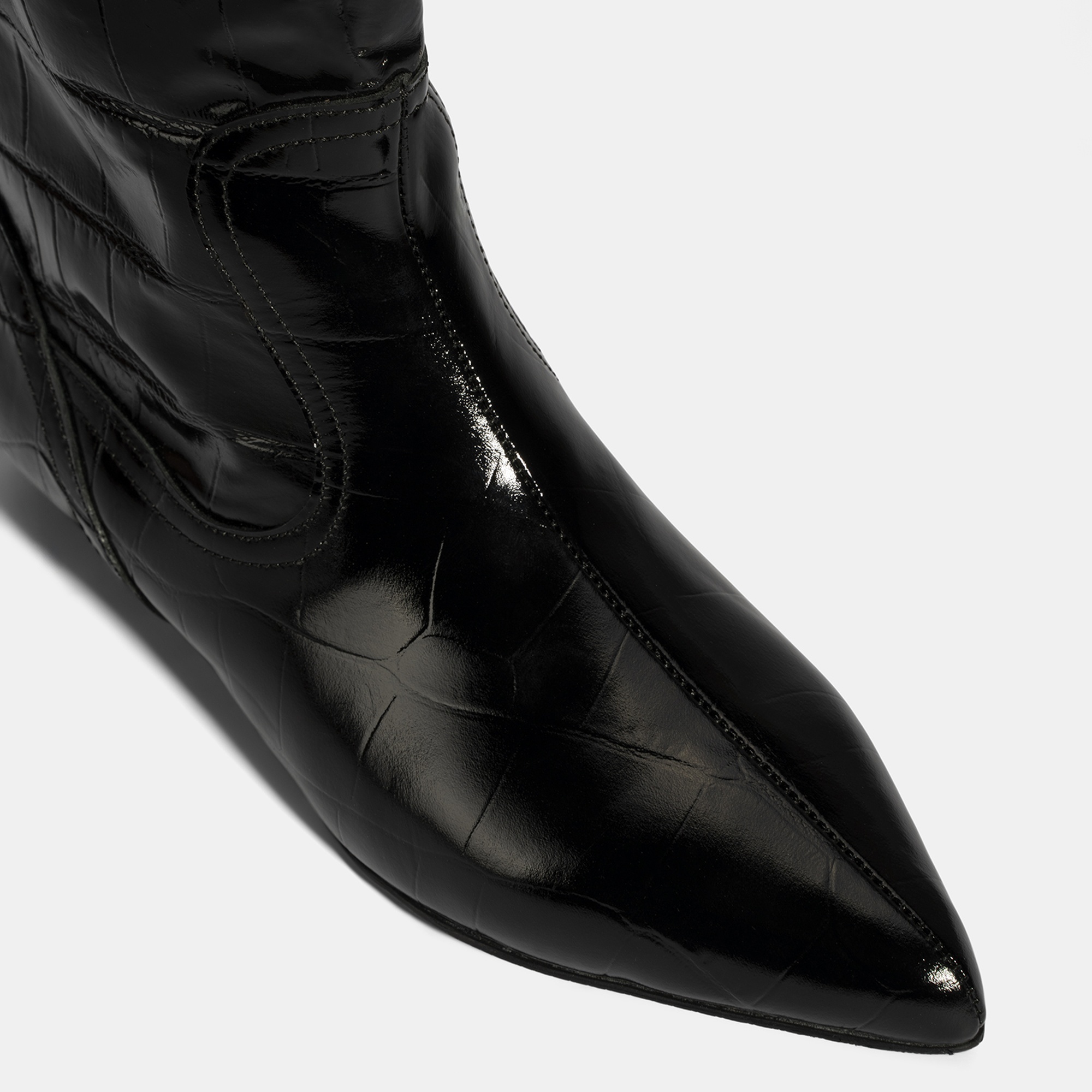 Kadın Siyah Kroko Baskılı İnce Topuklu Rugan Deri Çizme