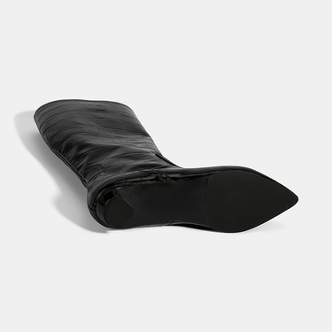  Kadın Siyah Kroko Baskılı İnce Topuklu Rugan Deri Çizme