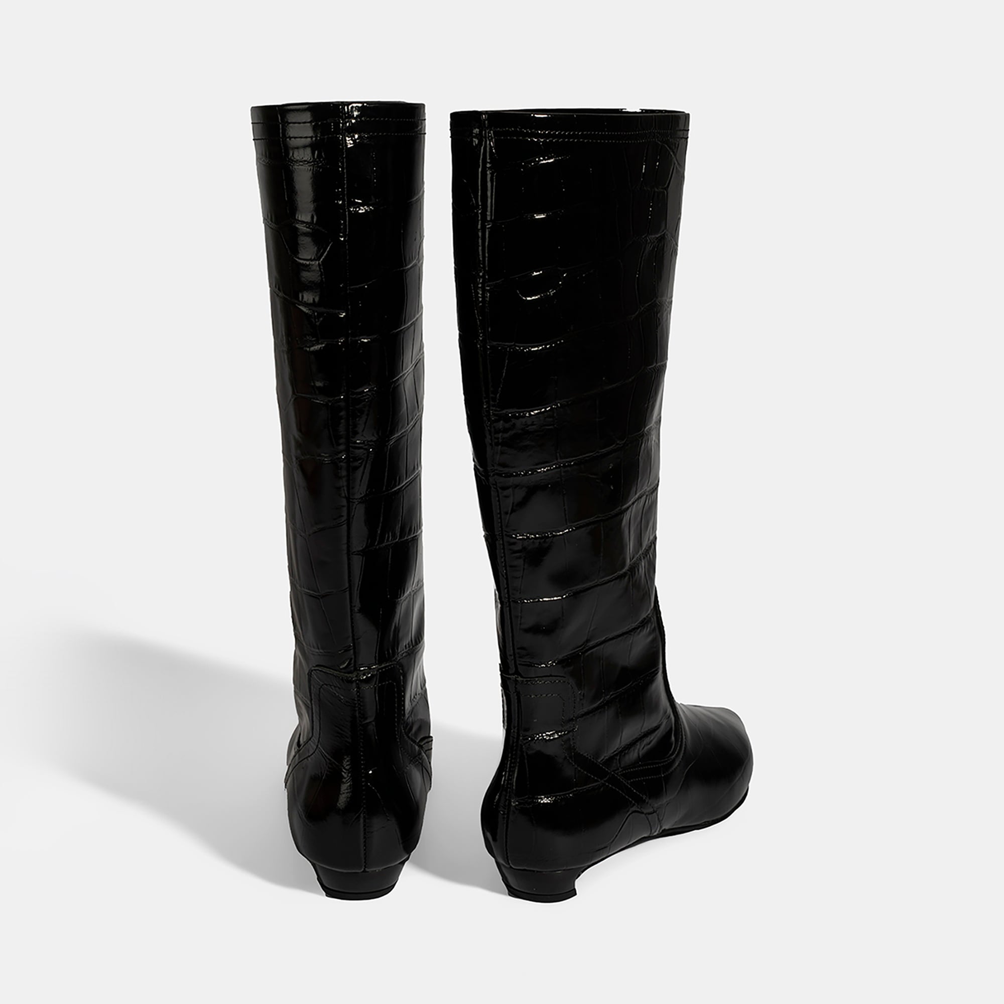 Kadın Siyah Kroko Baskılı İnce Topuklu Rugan Deri Çizme