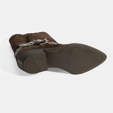  Kadın Kahve Ayarlanabilir Kemer Aksesuarlı Süet Bot