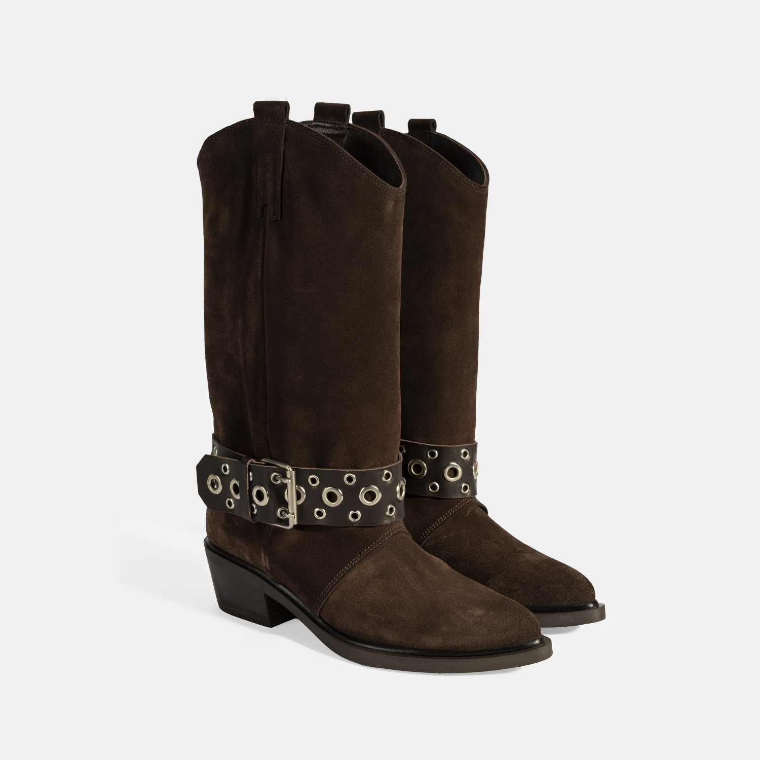  Kadın Kahve Ayarlanabilir Kemer Aksesuarlı Süet Bot