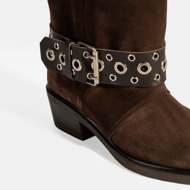  Kadın Kahve Ayarlanabilir Kemer Aksesuarlı Süet Bot