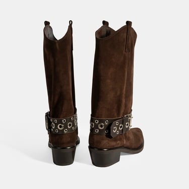  Kadın Kahve Ayarlanabilir Kemer Aksesuarlı Süet Bot