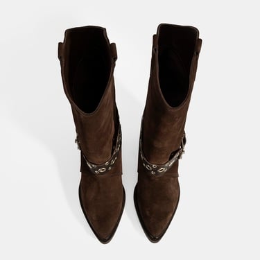  Kadın Kahve Ayarlanabilir Kemer Aksesuarlı Süet Bot