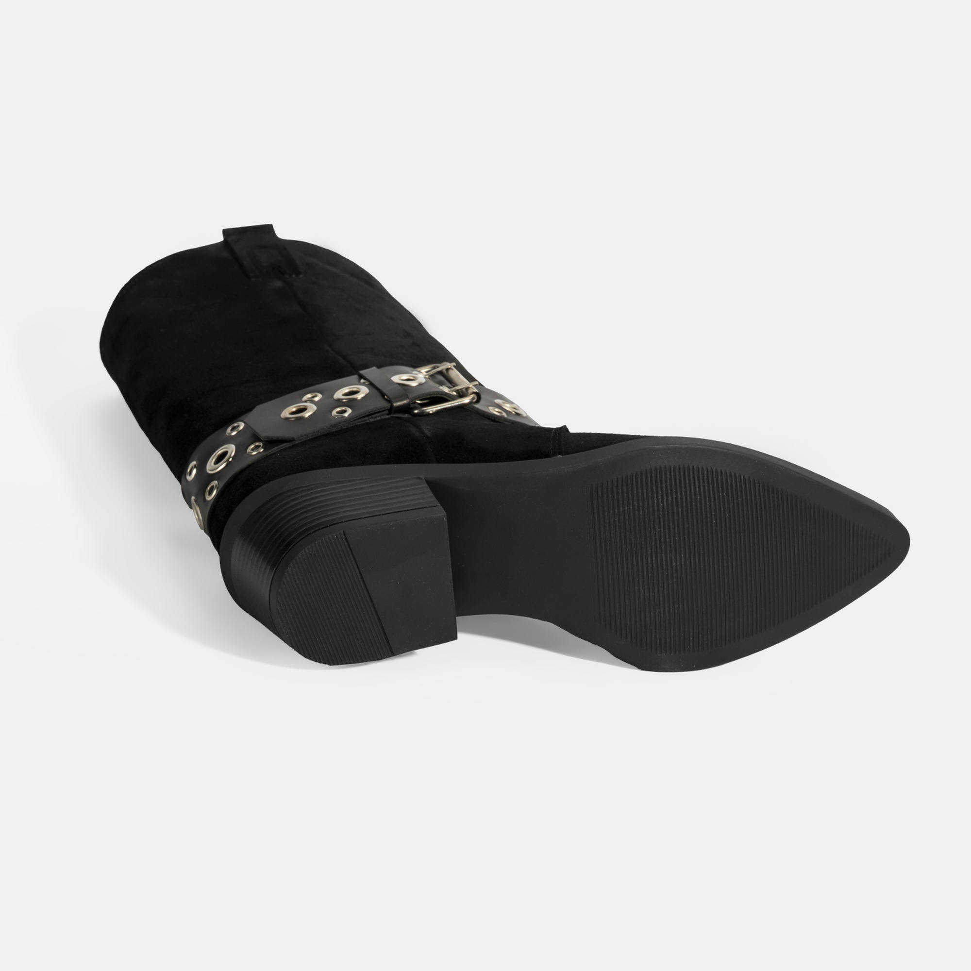 Kadın Siyah Ayarlanabilir Kemer Aksesuarlı Süet Bot