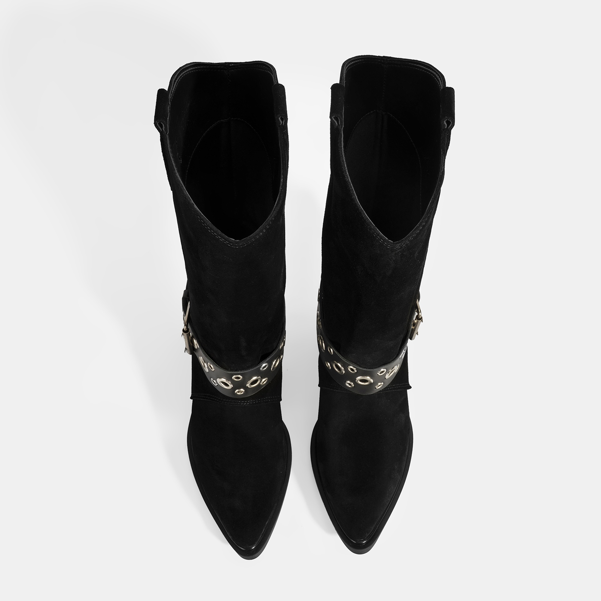 Kadın Siyah Ayarlanabilir Kemer Aksesuarlı Süet Bot