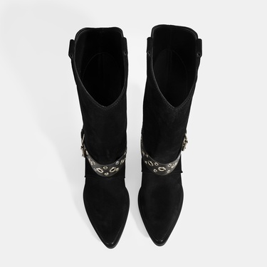  Kadın Siyah Ayarlanabilir Kemer Aksesuarlı Süet Bot