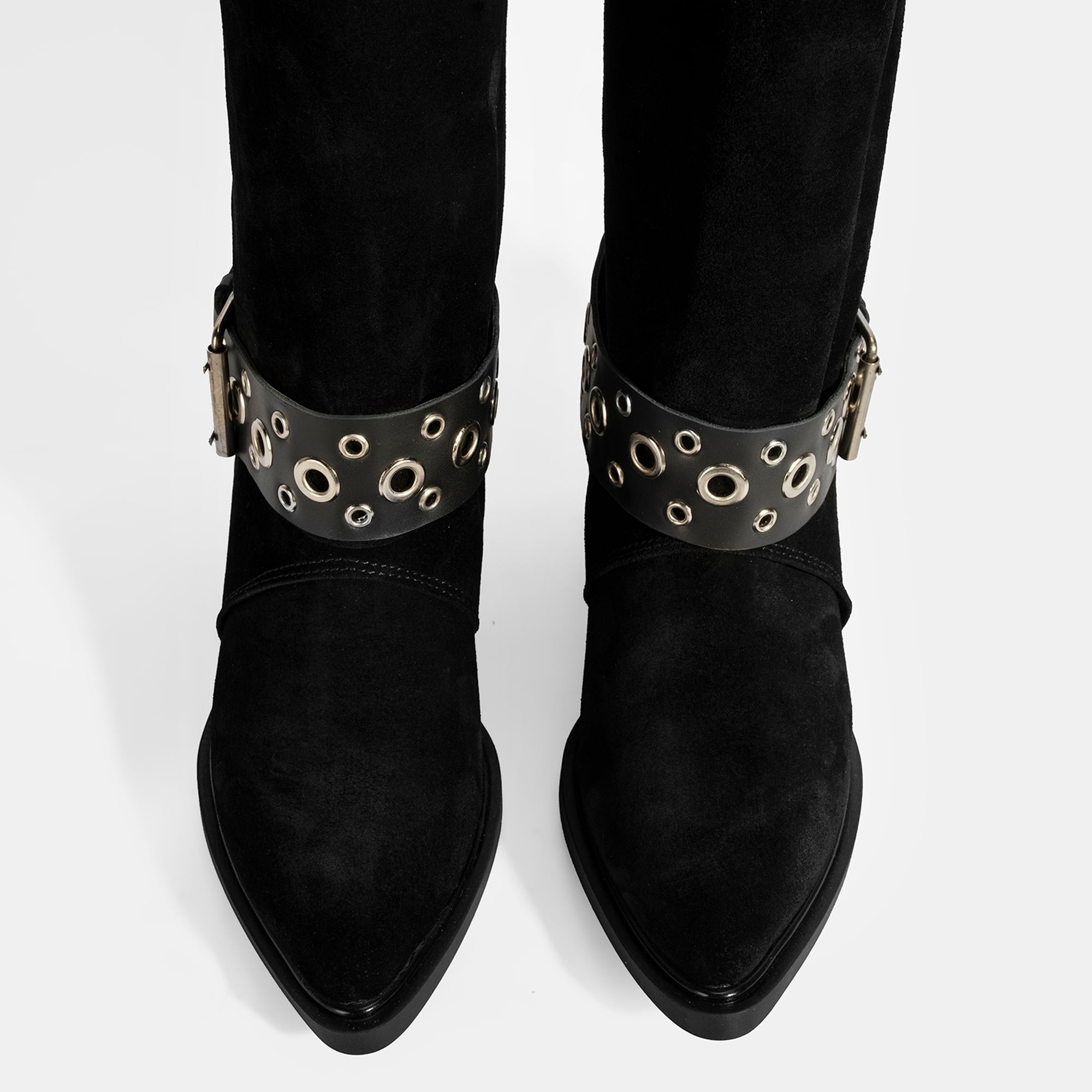 Kadın Siyah Ayarlanabilir Kemer Aksesuarlı Süet Bot