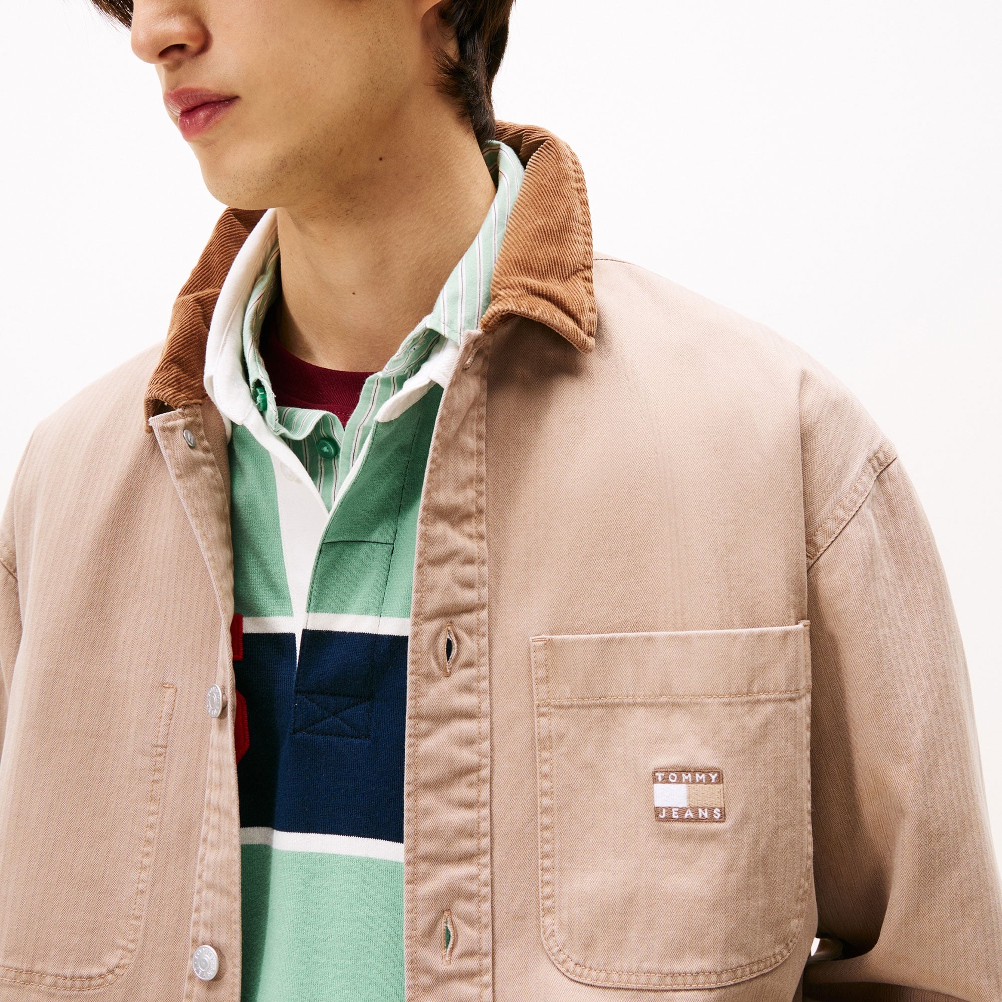 Tommy Hilfiger Oversized Fit Corduroy Collar Erkek Krem Ceket