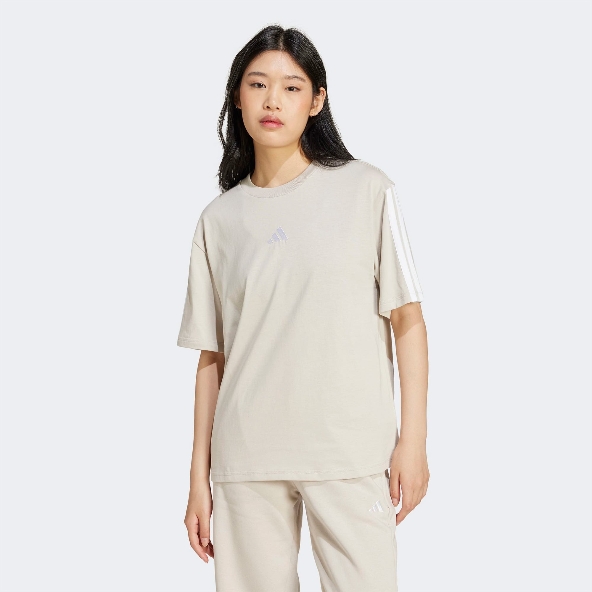 adidas Essentials 3 Stripes Kadın Bej T-Shirt