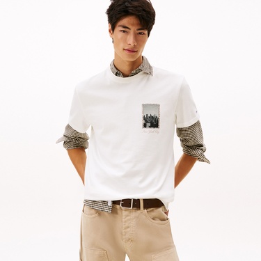  Tommy Hilfiger Regular Photo Erkek Beyaz T-Shirt