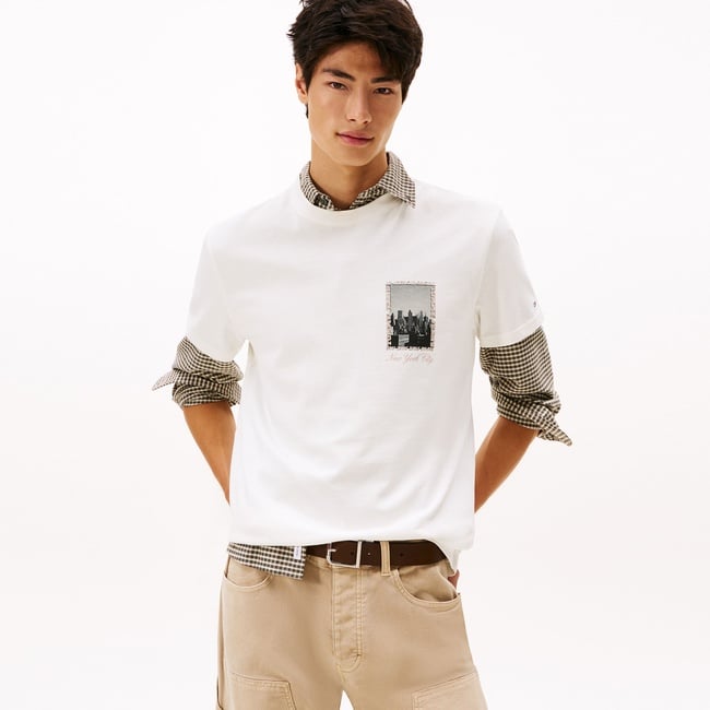  Tommy Hilfiger Regular Photo Erkek Beyaz T-Shirt